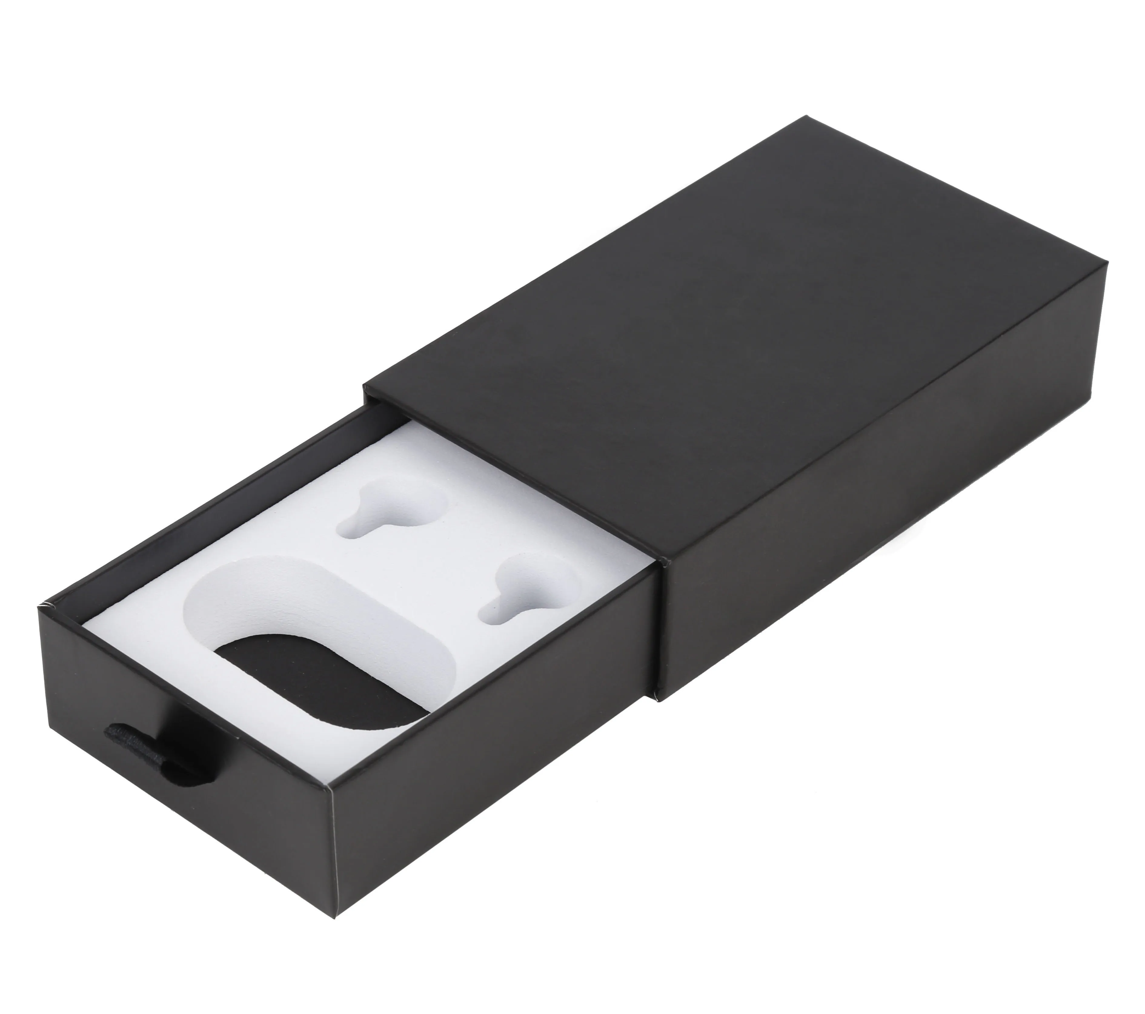 Custom Drawer Black Paper Packaging Box Fashion Earphone Earbuds Headphone Boxes With EVA Foam Insert