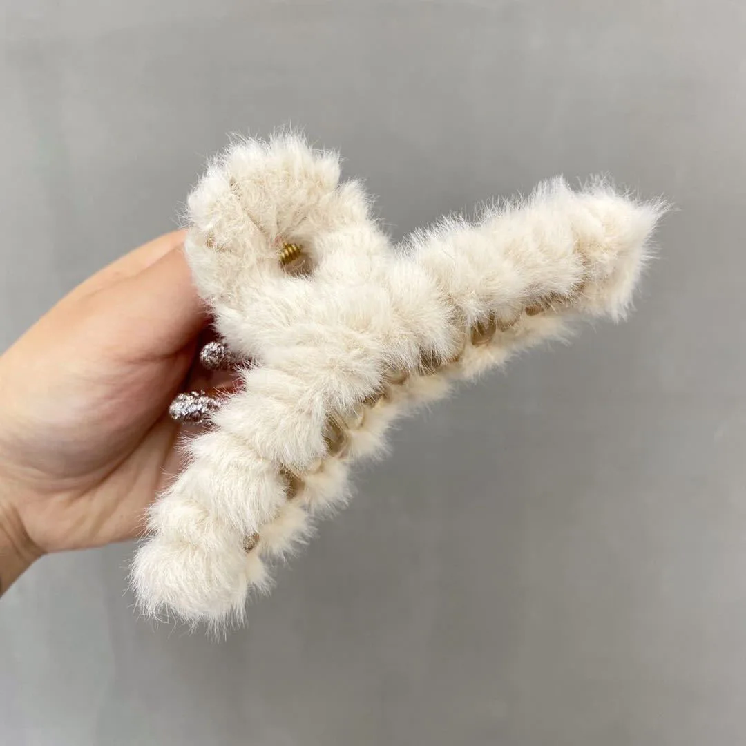 2021 Winter Solid Color Plush Shark Vigorously Clip Hair Accessories Hairpin For Women