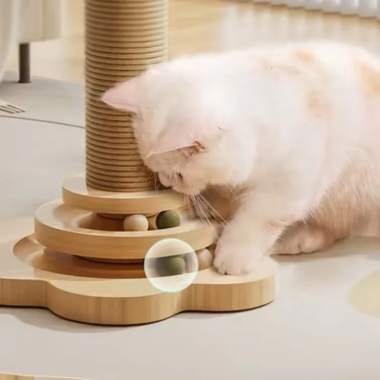 Multi-functional Cat Scratching Posts, Interactive Cat Toys for Indoor Cats,Sisal Rope Kitten Scratch Post with Ball