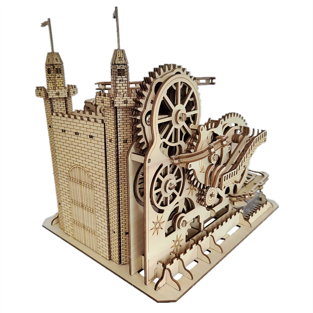 Wooden Castle Mechanical Gear Marble Running Track 3D Wooden PuzzleS Educational Toys for Kids and Adult