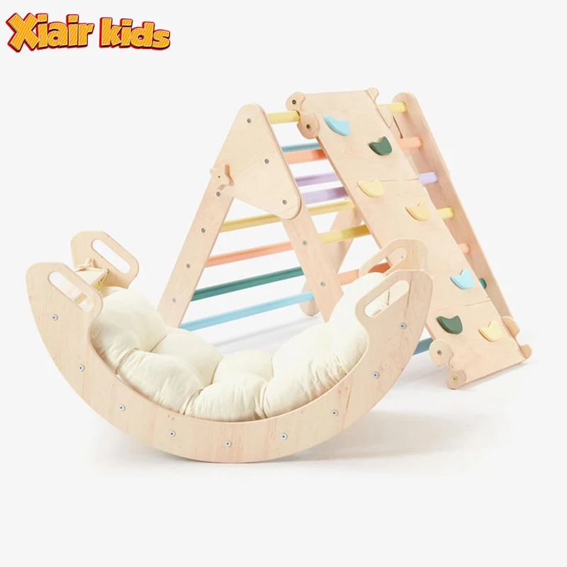 Треугольная складная деревянная треугольная лестница Xiair для скалолазания с рампой раздвижного в помещении детская игровая площадка