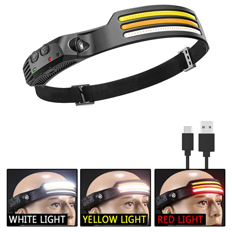 Rechargeable Headlight Waterproof Bicycle Accessories COB LED Strip Headlamp rechargeable outdoor light