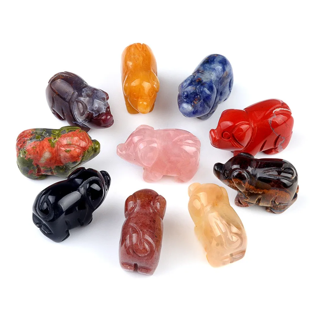 Wholesale Carving Polished 1 Inch Natural Reiki Healing Carved Gemstone Stone Crystal Pig for Home Decoration