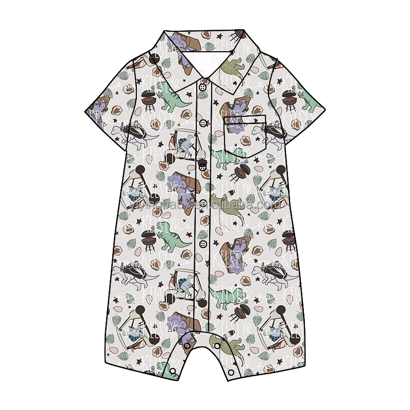 2022 hot sale custom Print Short Sleeve Polo Romper Super Soft  with Snaps  Baby and Kid