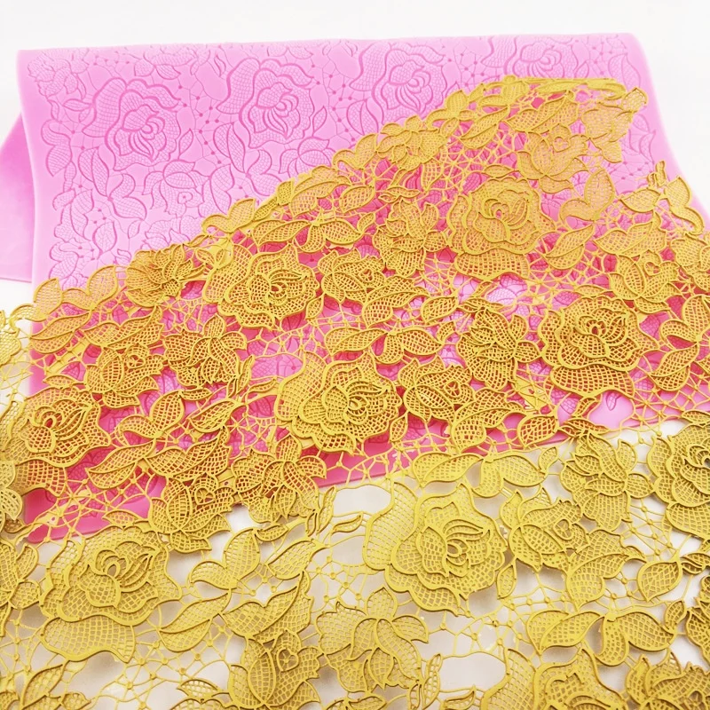 Wedding Impression Rose Flowers Silicone Lace Mat Border Baking Fondant 3D Mold To Decorate Cake Lace Mold Cake Decorating Tools