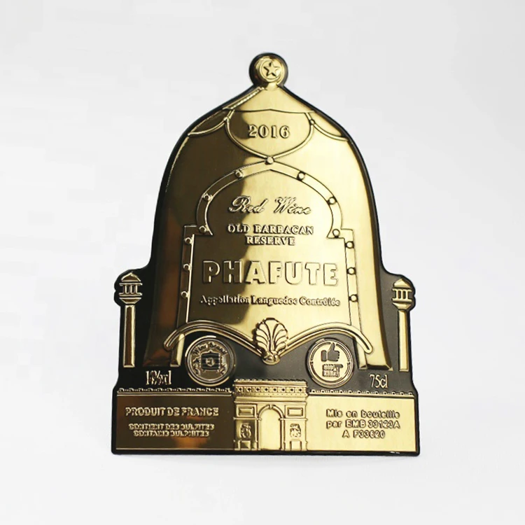 2024 Factory Direct Adhesive Metal Brand Name Embossed Label Sticker Paper Bottle Wine embossed sticker drum labels