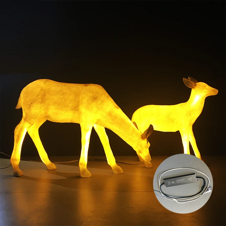 Good Price Custom Outdoor Christmas Decor Resin Commercial Reindeer Statue With LED Light