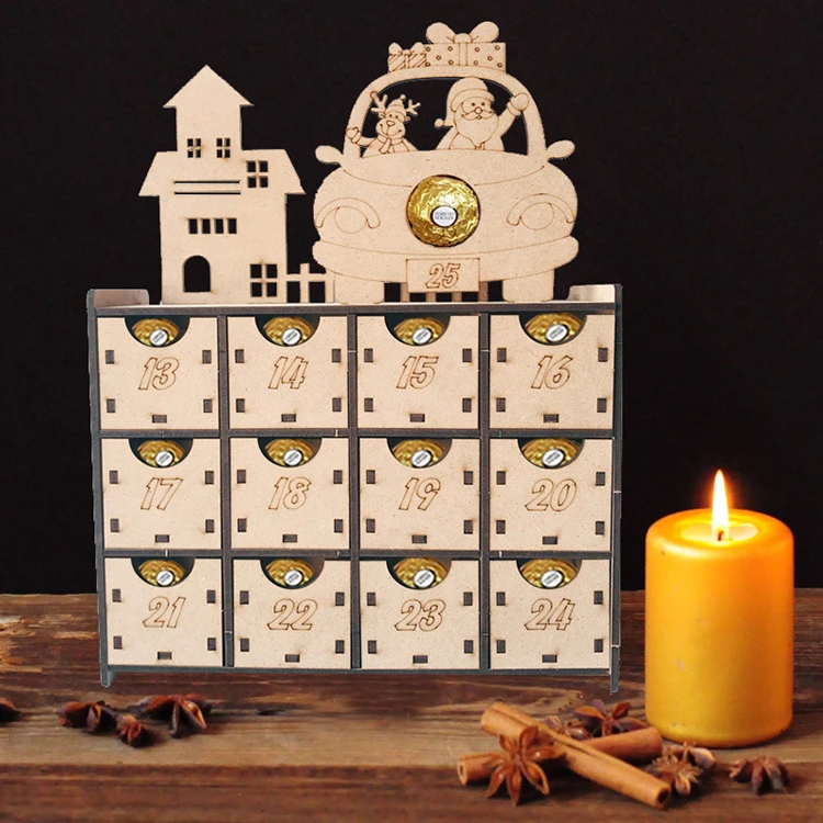 Creative Christmas House Countdown Gift Advent Calendar Wooden Box Christmas Desk Calendar