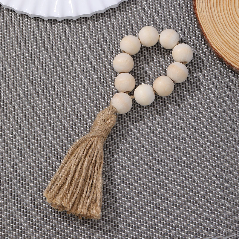Wood Bead Napkin Ring Wedding Party Boho Napkin Rings Dining Table Accessories 2023 Tassel Pendant Trendy Bohemian 1 Pc/opp Bag