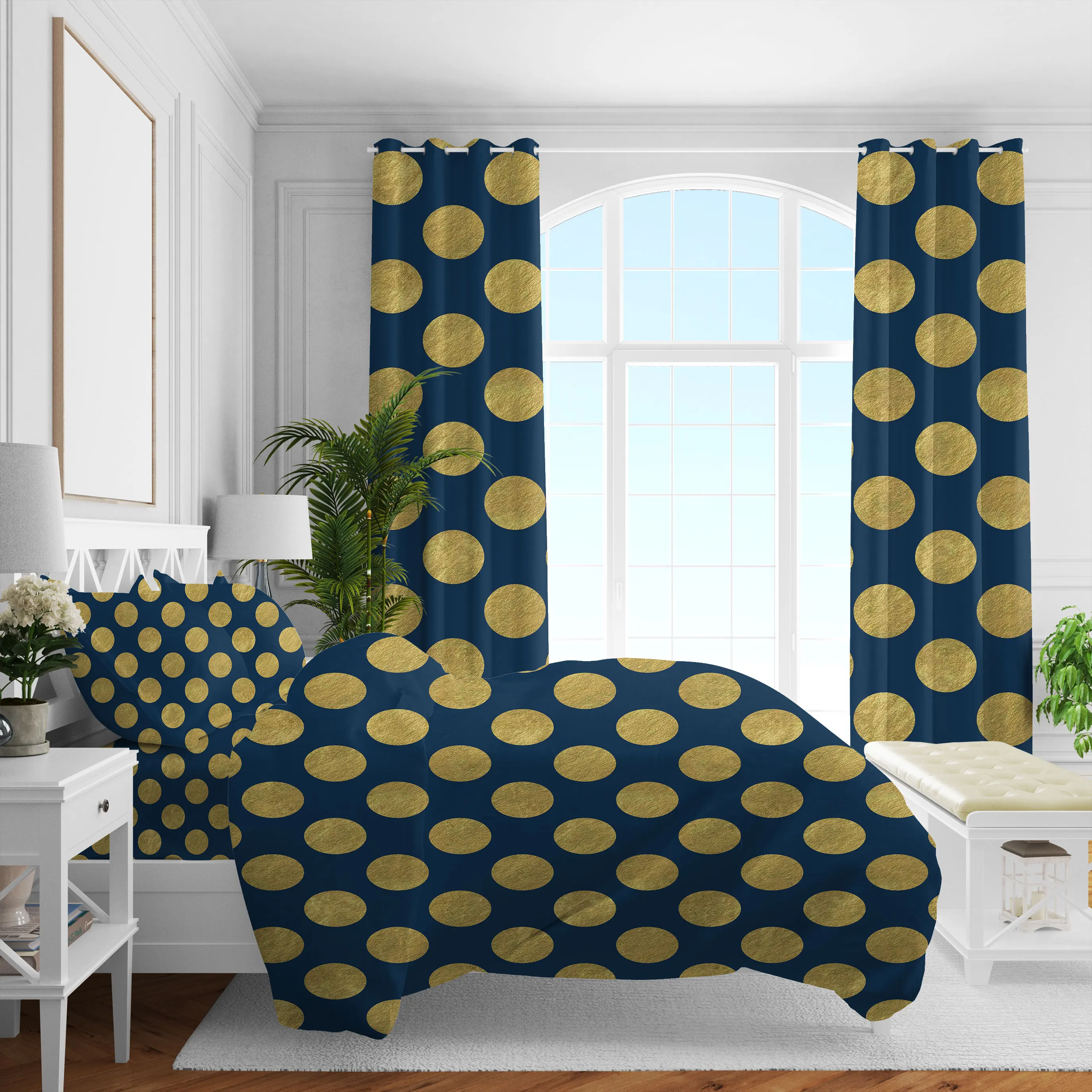 Customizable Wave point design 100% polyester bedding sets with matching curtains blackout curtains home living room