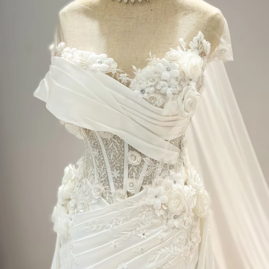 OEM Manufacture High Quality wedding dress wholesale mermaid dress lace satin add beading by handmade TNBPno61