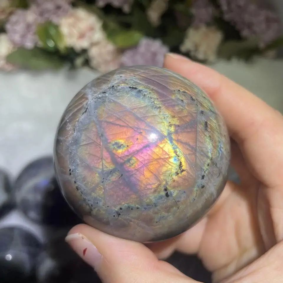 Purple Flash Labradorite Balls Natural Crystal Gemstone Spheres for Wholesale
