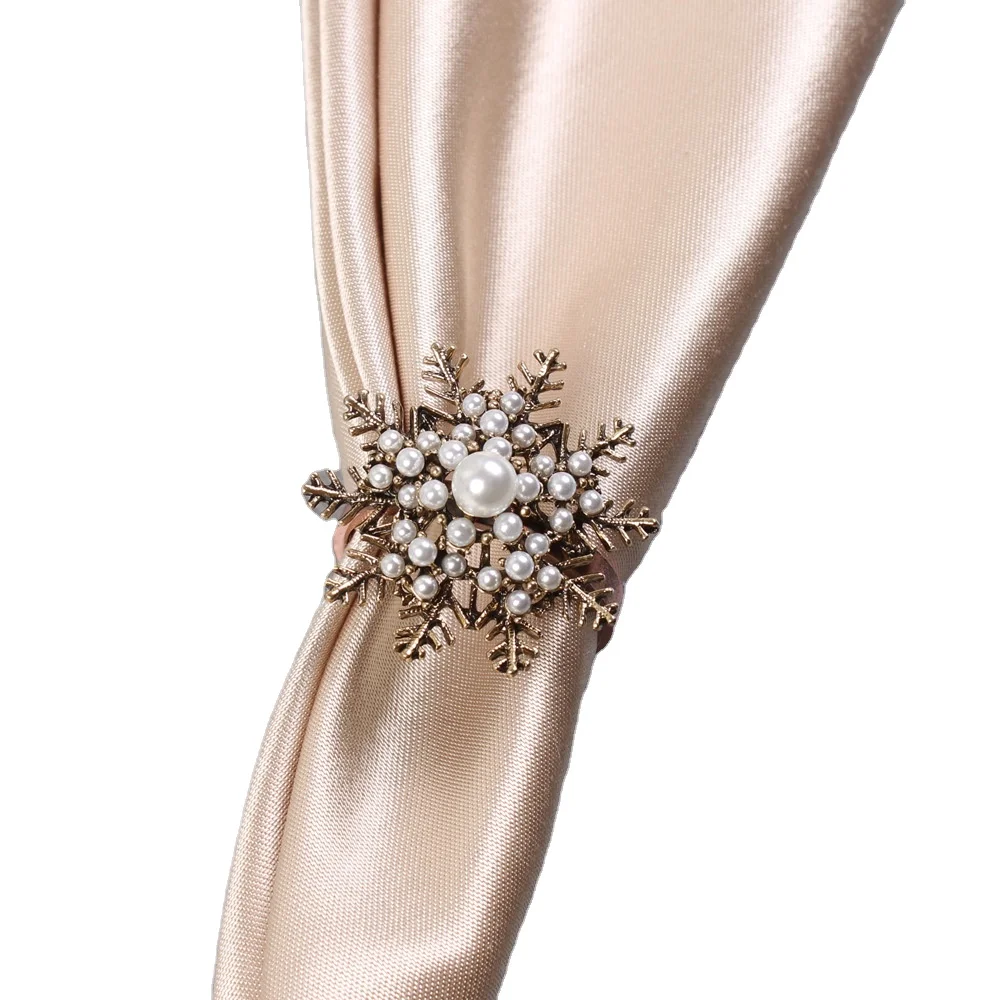 Bronze Snowflake Metal Napkin Rings Christmas Pearl Jeweled Napkin Rings