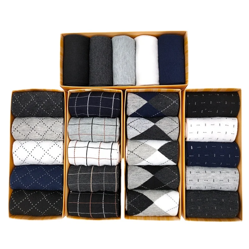 5 Pairs dress socks cotton patterned with gift box business socks for men