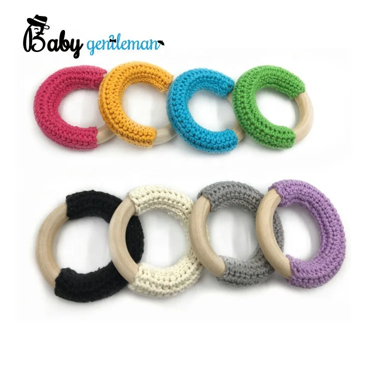 2023 Top sale baby wooden crochet teether rings with low price Z08158K