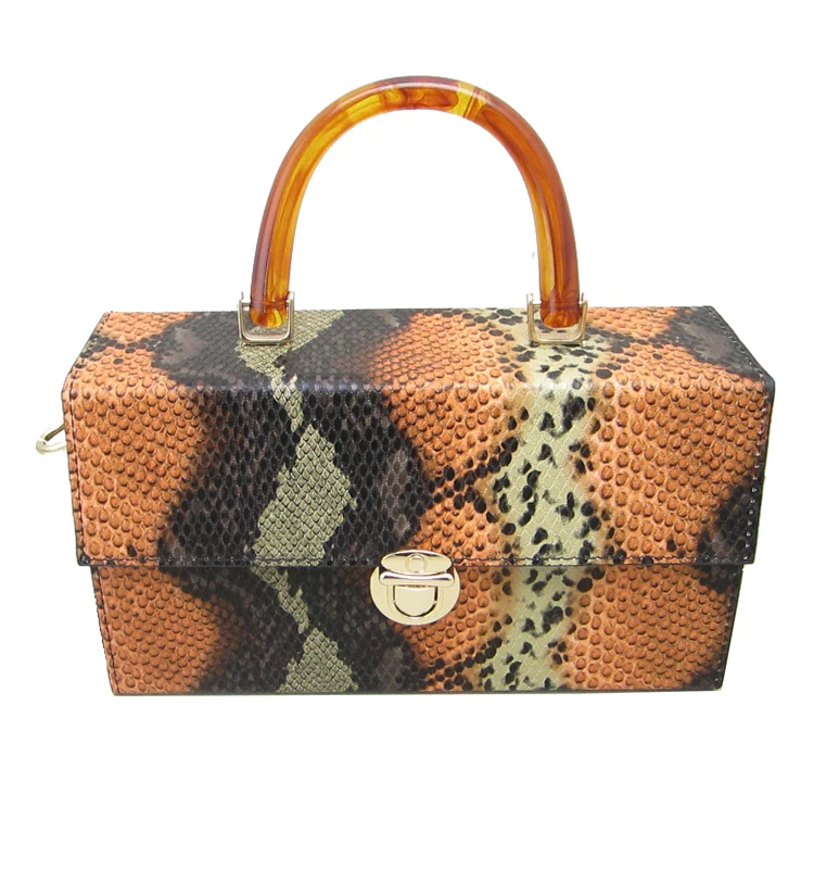 
Fashion Waterproof Crocodile Square plastic Handle Tote Women Purse PU leather Handbag 