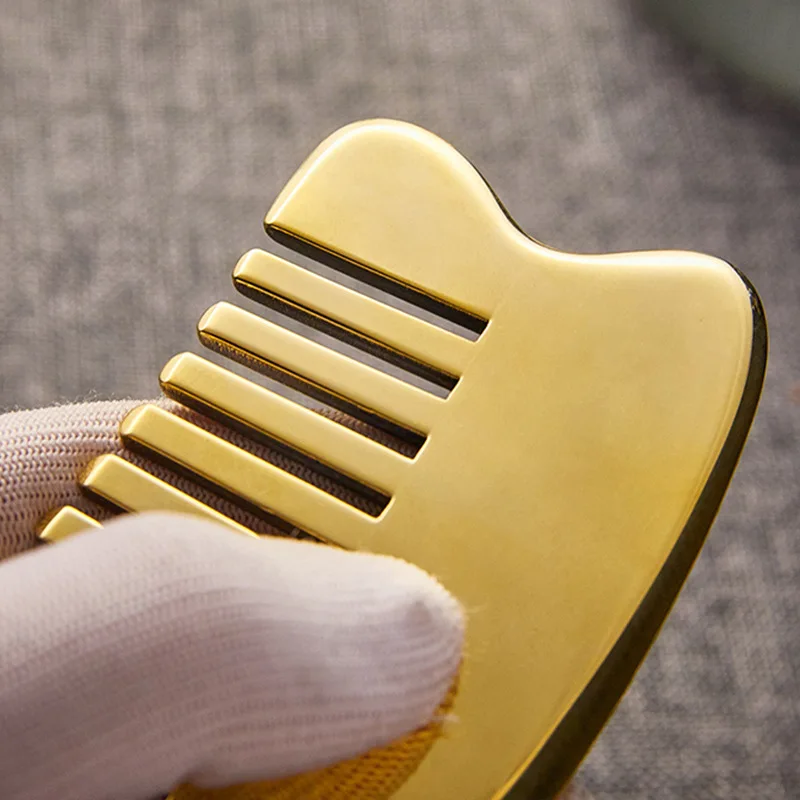 Copper Gua Sha Comb Type Brass Scraping Board Body Face Massage Tool Detoxify Health Care Copper Guasha Metal Scraper