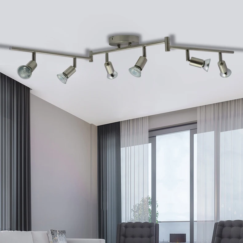 How Bright 6-Light LED Track Lighting Kit Flexibly Rotatable Light Heads 6 Way Ceiling Spotlight Matt Nickel