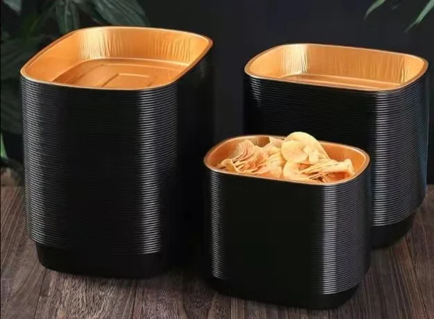 Оптовая продажа с завода, экологически чистый Разлагаемый материал, одноразовая фольга, алюминиевая коробка для выноса, высококачественный черный и золотой