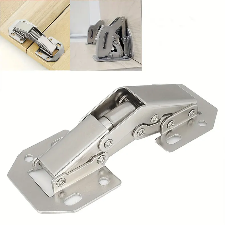 90 Degree Curved Hidden Concealed Cabinet Hinges Frameless Cabinet Doors Stainless Steel and Iron Hinges for Kitchen Use