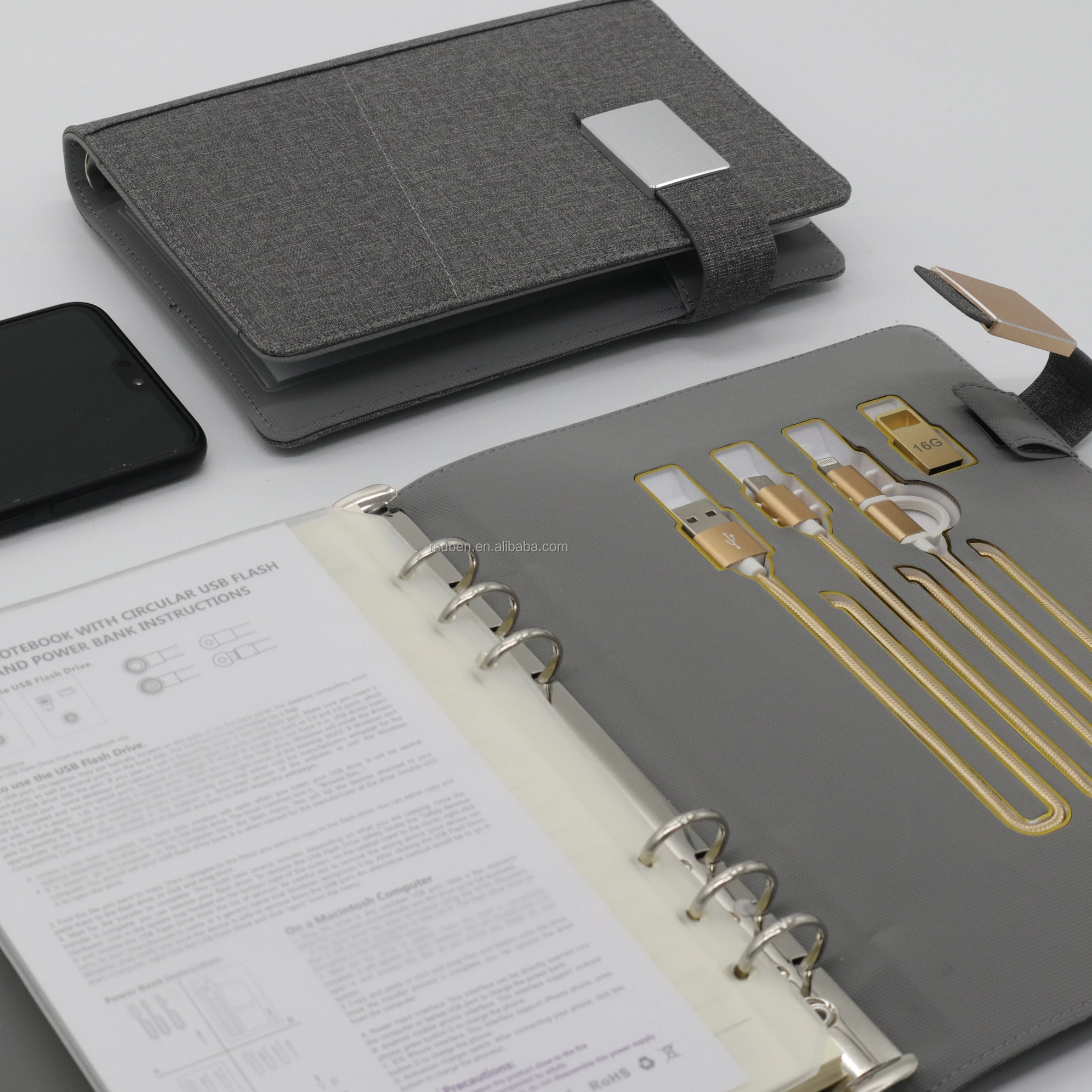 Travel Wireless Charger 8000MAH Loose-leaf binding Diary Planner Notebook With Power Bank And 16 GB USB