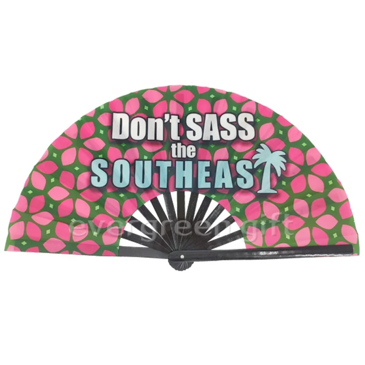 Promotional large rave fan nylon fabric hand held folding fans for advertisement