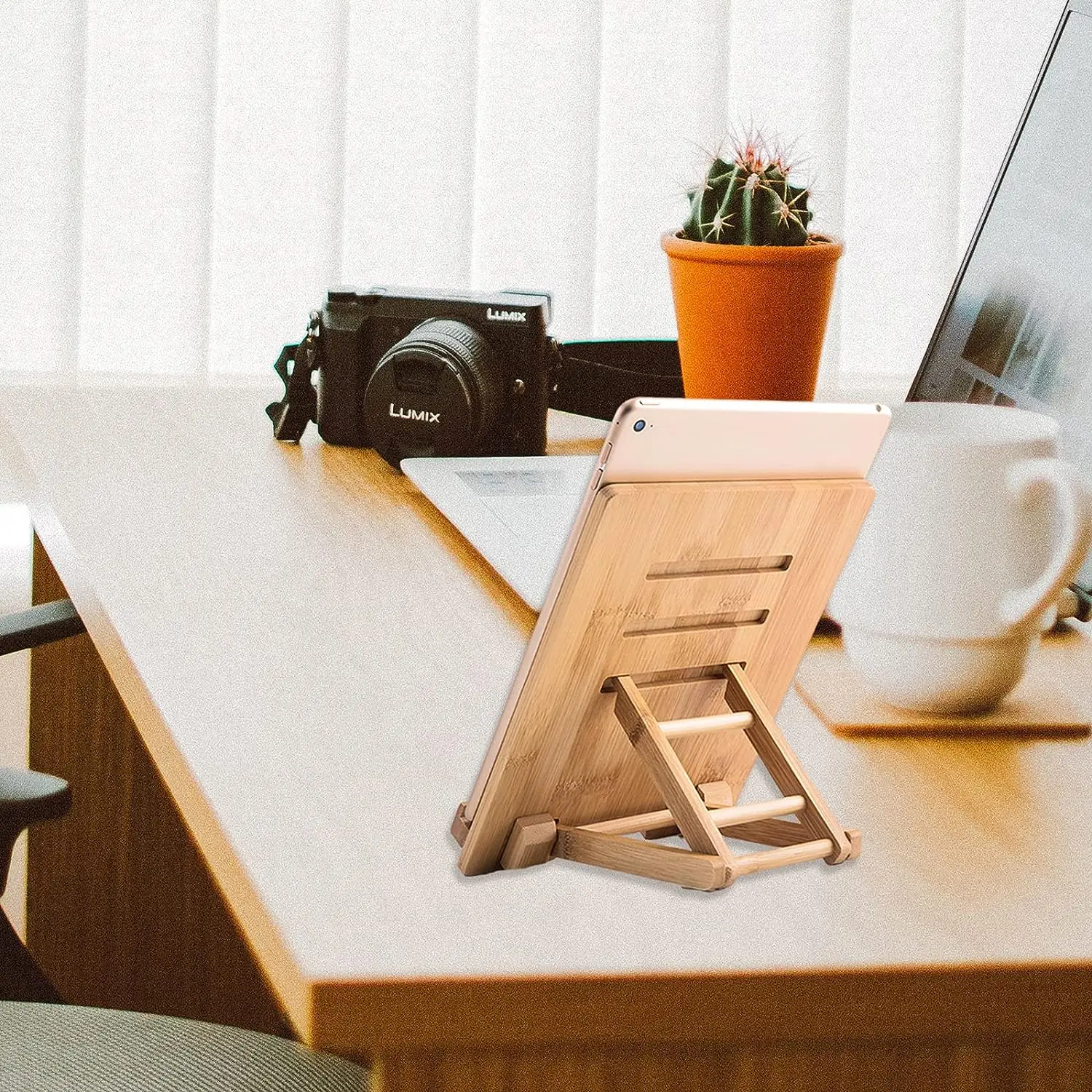 Bamboo wood adjustable foldable desktop phone tablet pc stand holder