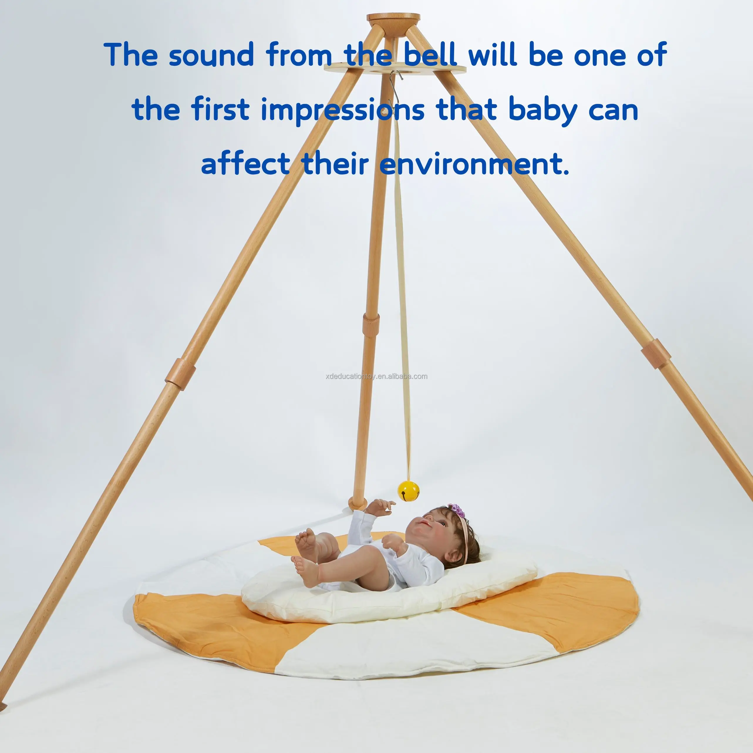 Montessori-Inspired round Metal Sensory Mobile Educational Baby Mobiles with Musical Bell & Ribbon Inspired Musical Toy Set