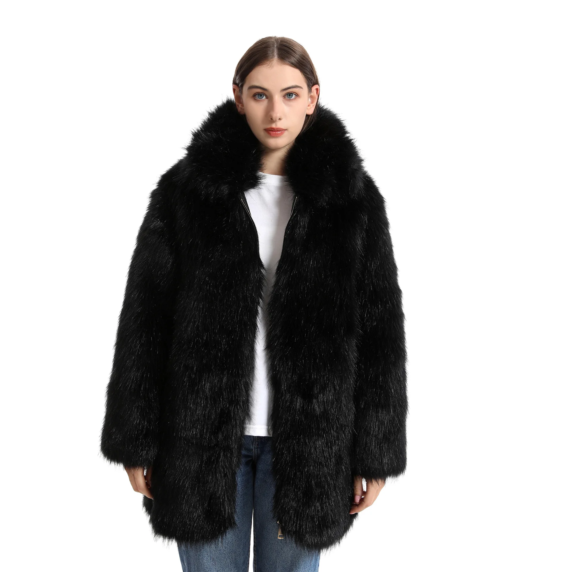 Custom faux fur coat  Wholesale WOMEN HOODED FAUX FUR COAT Colorful  rainbow Elegant Thick Faux Fur Coat