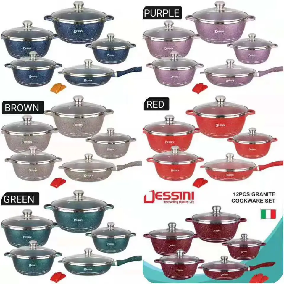 hot sales with high quality 12pcs DESSINI die casting aluminum cookware set/NON-stick dessini cookware sets/ceramic cookware