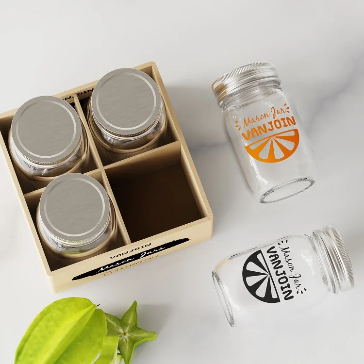 Fruit jar 120ml 250ml 500ml 32oz wide mouth mason jam jar dry food glass mason jars with metal screw lid