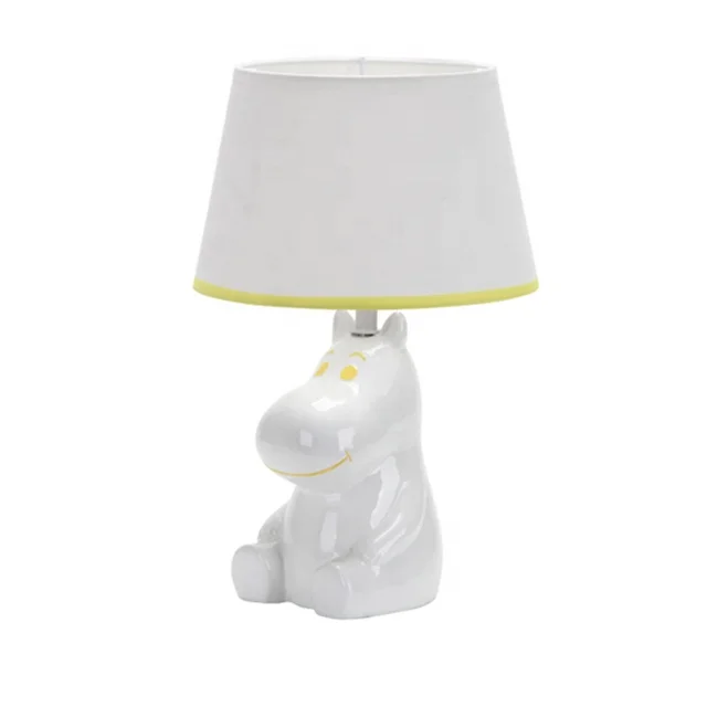 
White Table Lamp with Cute Hippo Ceramic Base for Children room etc. 