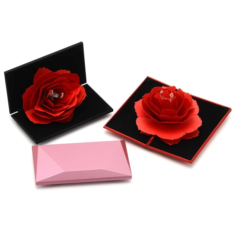 High-Grade Red Rose Ring Box Trendy Velvet Plastic ABS Jewelry Display Box Recyclable Favor Box for Wedding Factory Wholesale