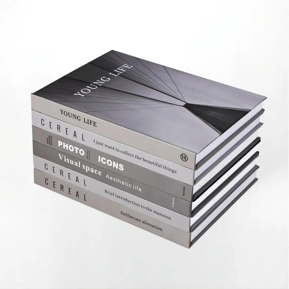 Hard shell foreign language simulation magazine books gray cover can be read model room display decoration books