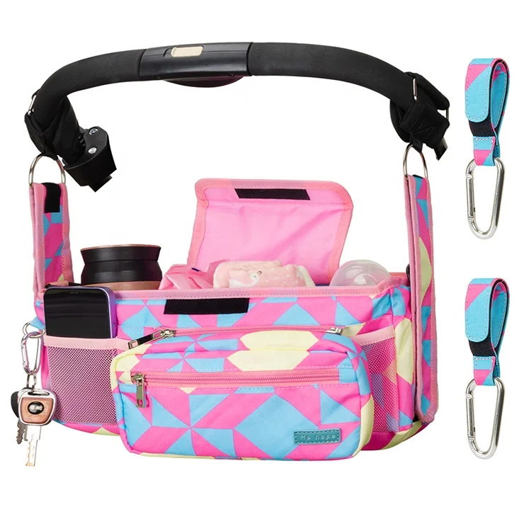 Custom Print Stroller Caddy Organizer Accessories Diaper  Non Slip Straps With Insulated Cup Holder Baby Stroller Bag