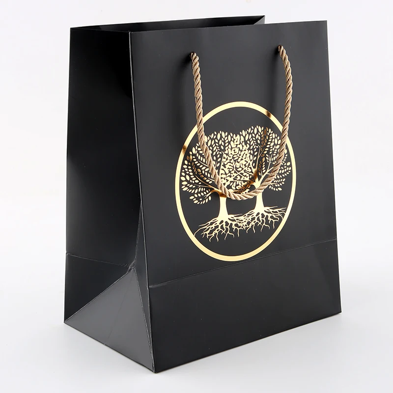 BTO wholesale oem black paper bag with ribbon boutiques shopping bags coated paper bag custom printed logo luxury clothing shop