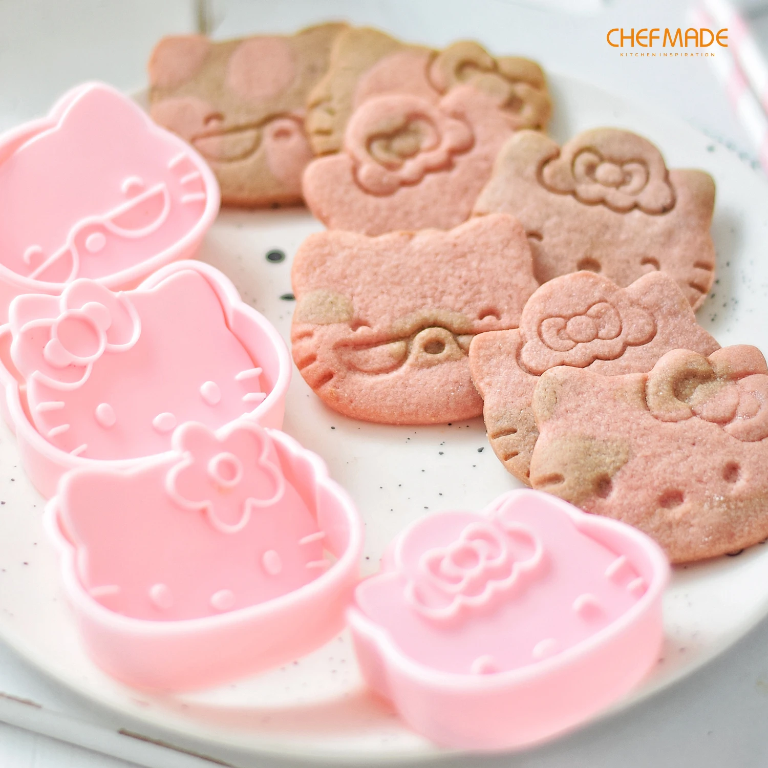 
CHEFMADE 3D Cookies Embossing Stamp Sugarcraft Dessert Baking 4Pcs Biscuits Mold Set For Cake Decor Tool 