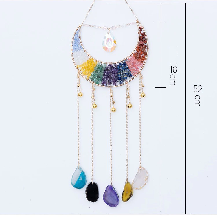 Natural Healing stones moon crystal tree of life sun catcher wind chimes hanging for home decor stone leaf crystal hanging