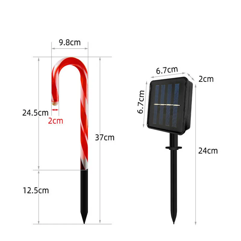 5 in 1 Christmas Candy Cane Pathway Markers, 37cm Xmas Candy Cane Stake Lights Outdoor for Walkway Garden Lawn Holiday Decor