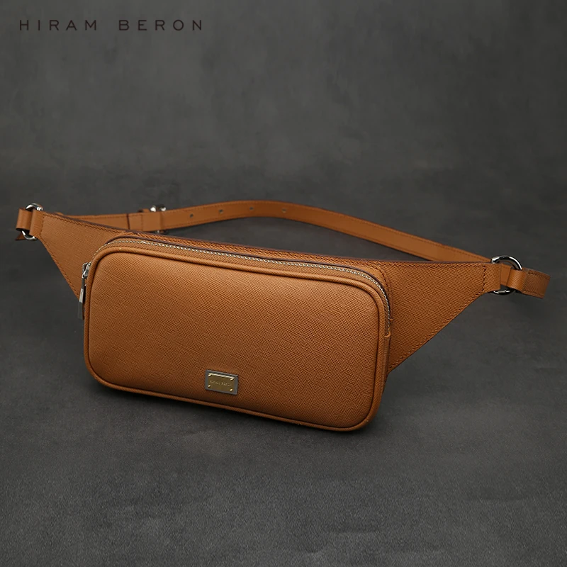 Hiram Beron Luxury Mini Style Crossbody Designer RFID Blocking OEM ODM Wholesale Italian Saffiano Leather Belt Bag for Men