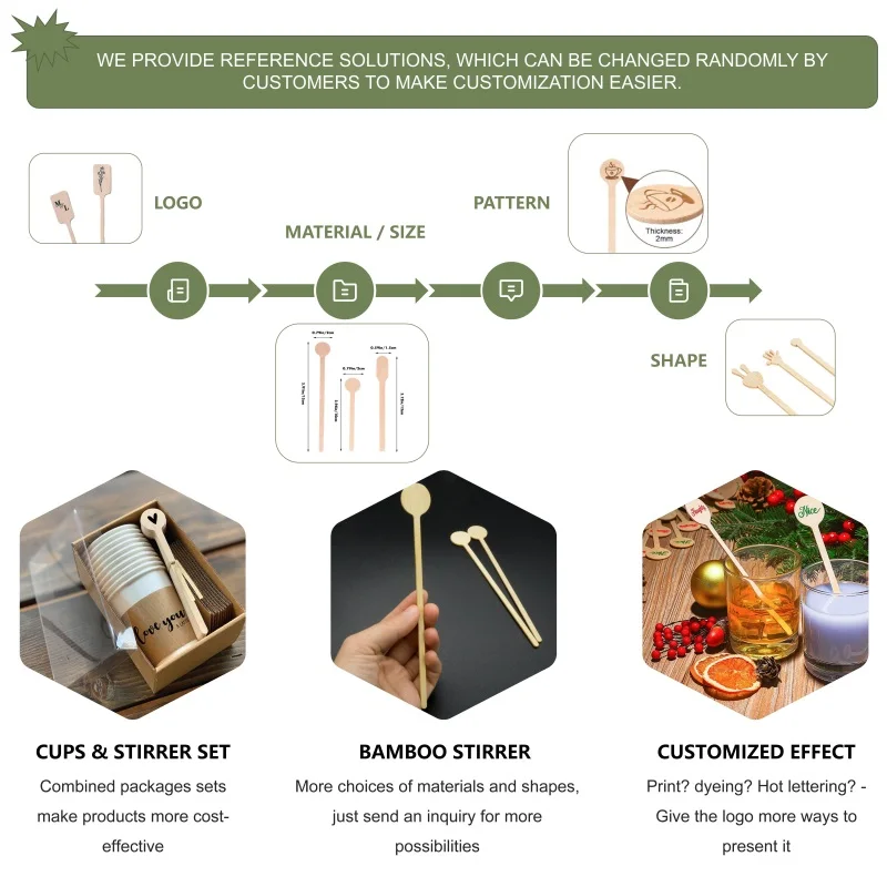 178*4*1.3 mm Disposable Natural Bamboo Coffee Stirrer