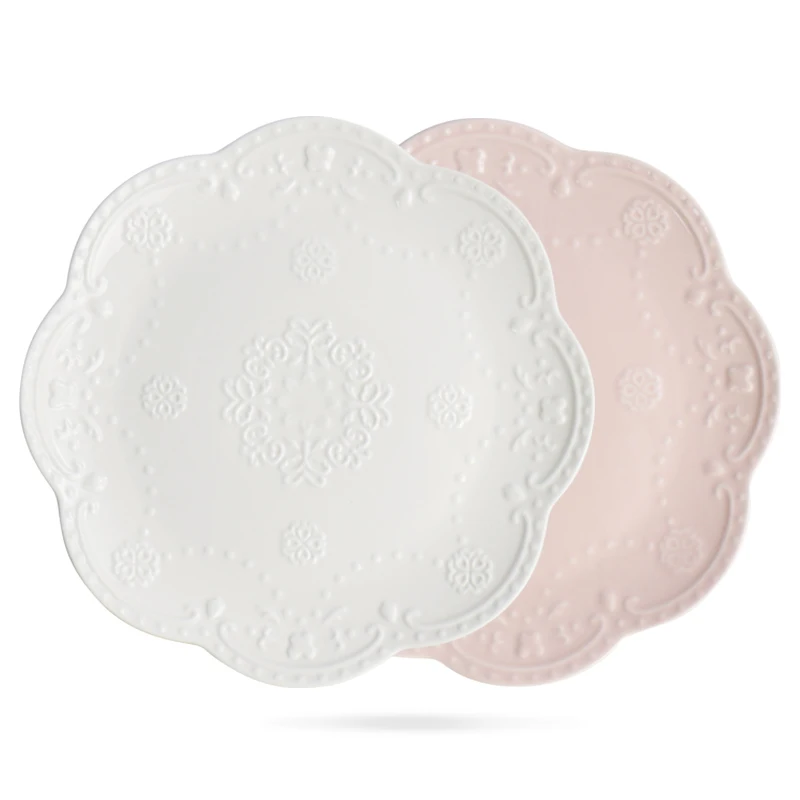 Wholesale Pink Porcelain Dinnerware Big Size Ceramic Charger Plates Wedding