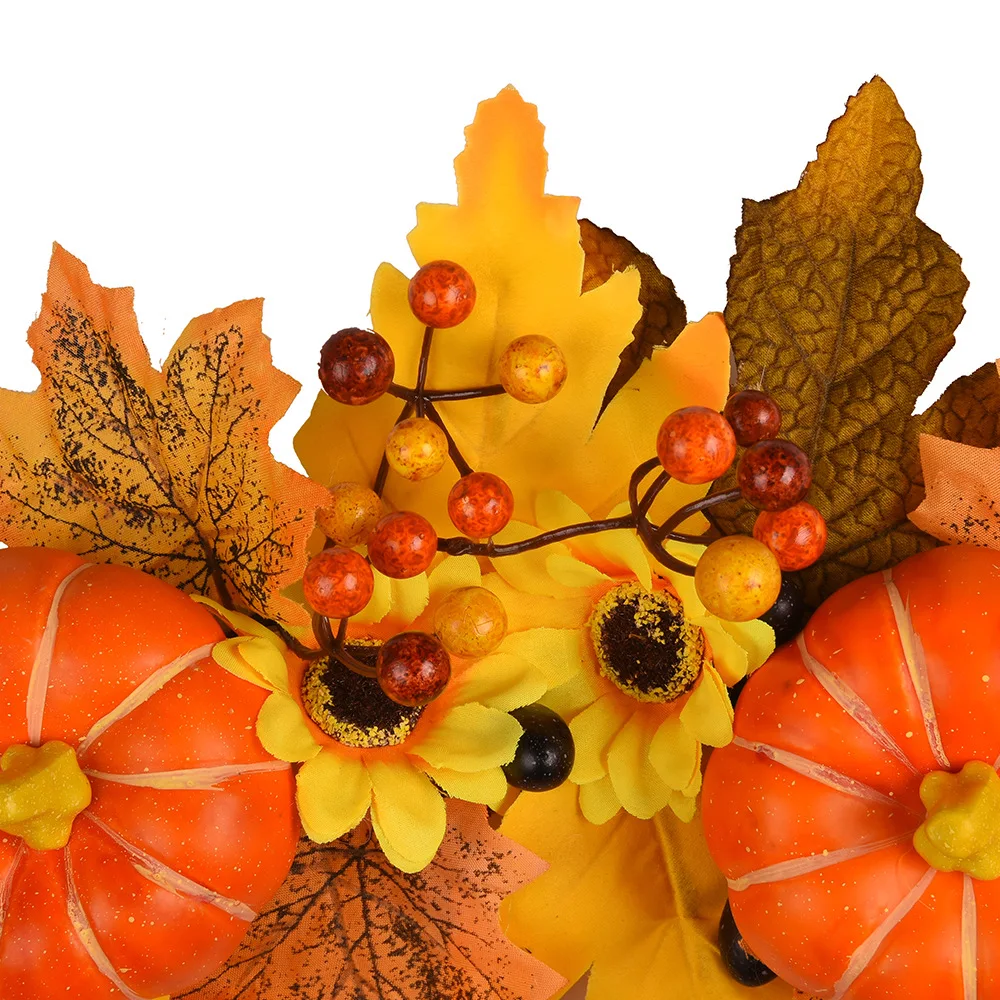 50cm Halloween Wreath Pumpkin Berry Decoration Maple Garland Rattan Artificial Fall Wreath Front Door Home Decor Thanksgiving