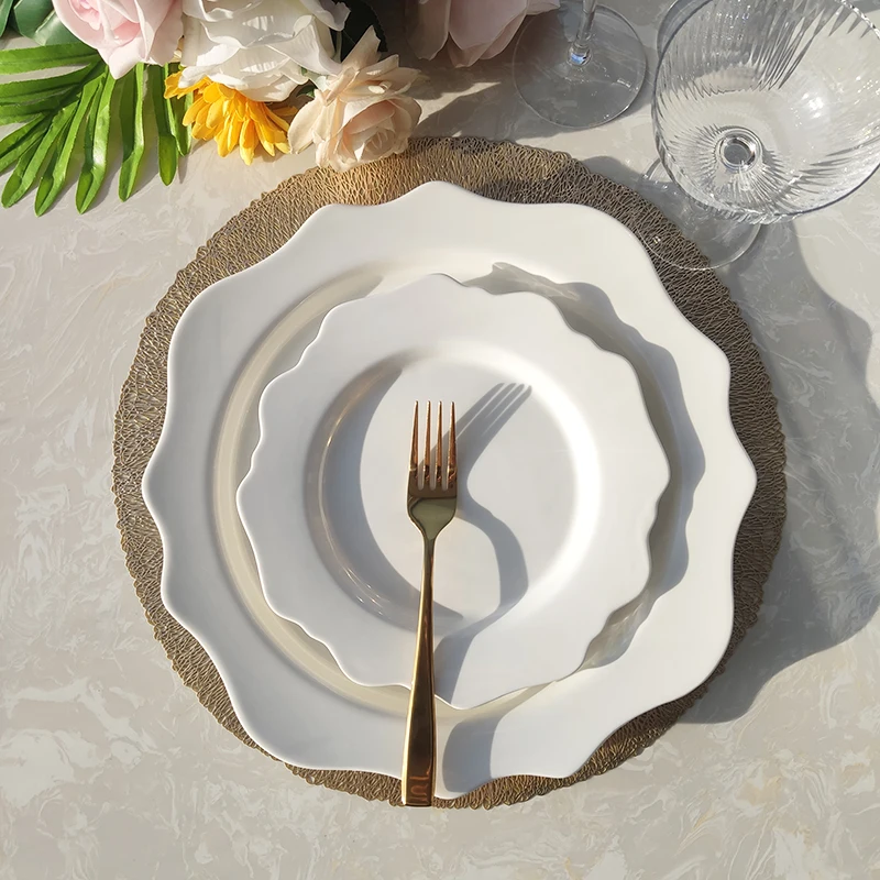 SY Dinnerware irregular white sunflower porcelain dinner sets restaurant plates