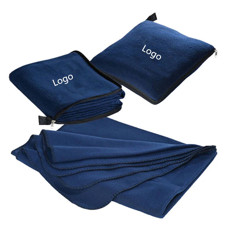 CVS BSCI Wholesale Soft cozy folded Airplane travel pillow blanket set custom potable 4 in 1 fleece travel blanket with zipper