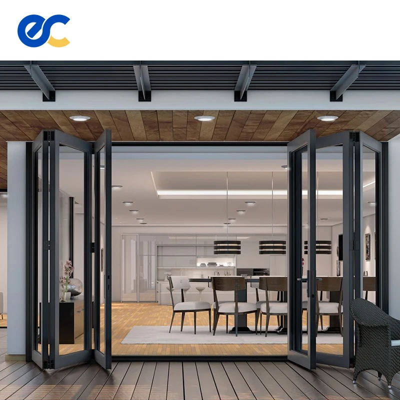 Custom Waterproof aluminum folding door four panels double glass aluminum bi-fold door