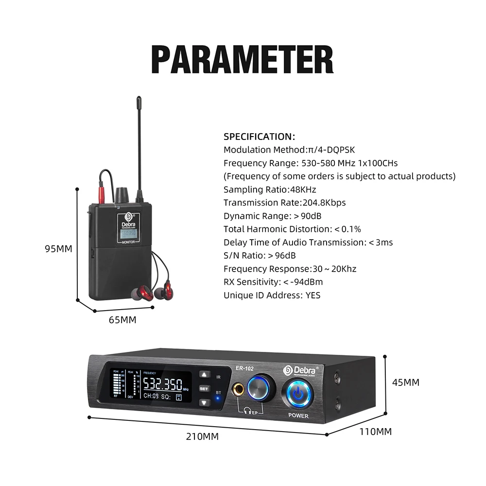 Дебра аудио ER-102 UHF беспроводные наушники вкладыши монитор системы с мониторингом типа для сцены студия звукозаписи