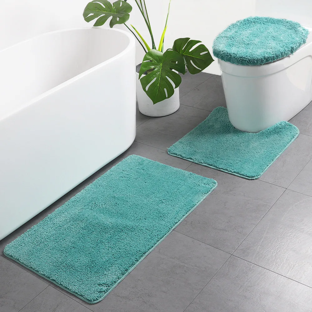 European bathroom toilet three-piece carpet seat non-slip mat absorbent solid color microfiber U-shaped