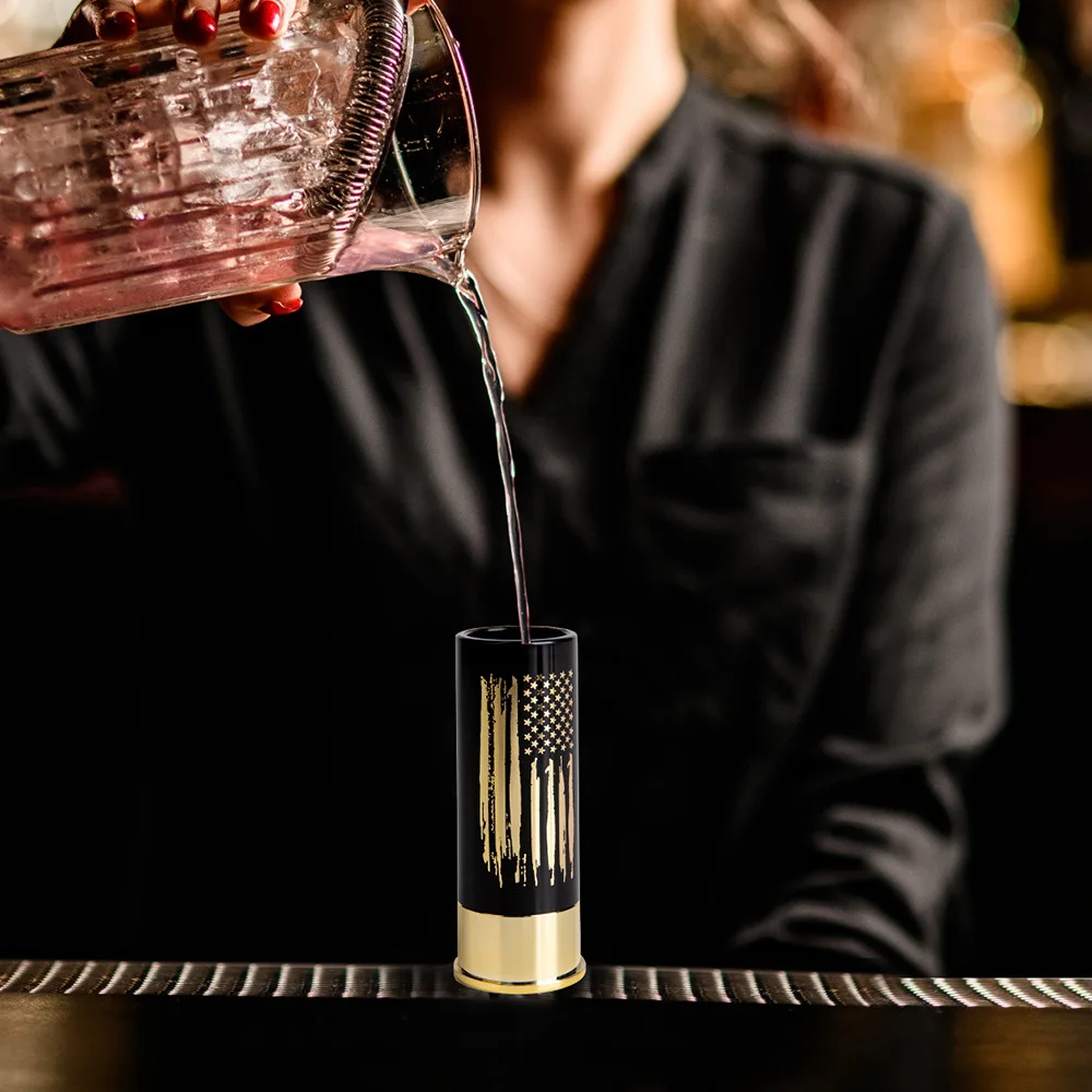 American Flag Skull Christmas Pattern Gilding Shotgun Shell Shape Tequila Shot Glasses Four Pieces Set