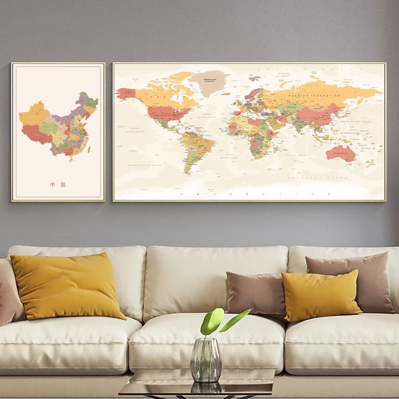Factory Wholesale New Arrival Canvas Painting Colorful World Map Print Wall Art Home Decoration Painting For Office